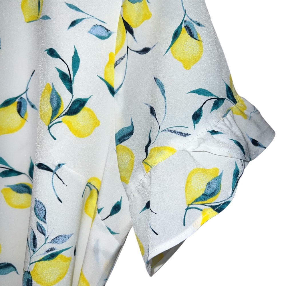 Banana Republic Lemon Print Mini Dress Size 14 White Yellow Ruffle Tie Waist - Picture 4 of 15
